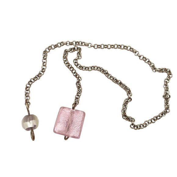 Sterling Silver Handmade Lampwork Glass Bead Pendant Pink  Sterling Silver Wire Glass Pendant Necklace Pink Lampwork Beads 18\